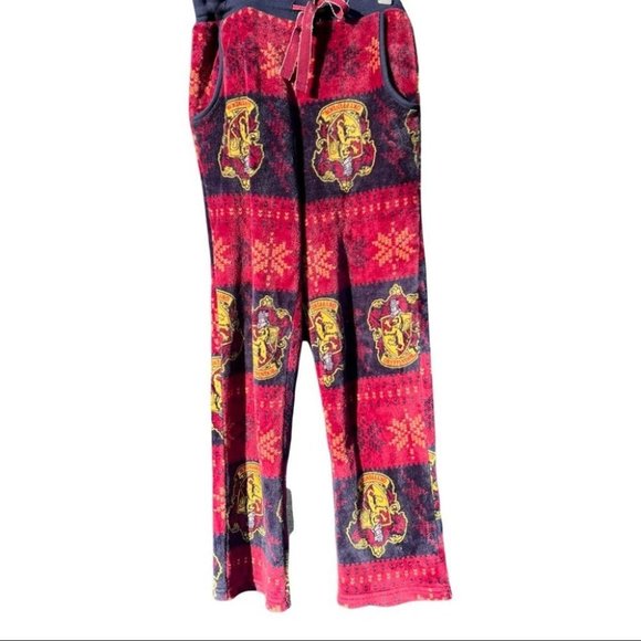 HARRY POTTER - Gryffindor - soft fuzzy PJ pajama longe pants w/ real cinch ties - Picture 4 of 11